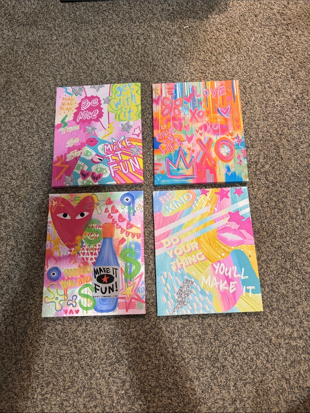 Set of 4 Colorful Pop-Art Canvases - Bright Multi